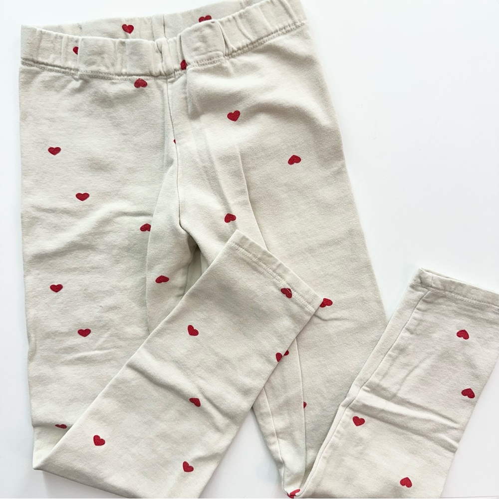 H&M Cream Leggings with Red Heart Pattern